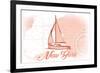 New York - Sailboat - Coral - Coastal Icon-Lantern Press-Framed Art Print