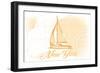 New York - Sailboat - Yellow - Coastal Icon-Lantern Press-Framed Art Print