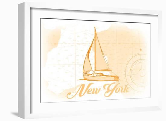 New York - Sailboat - Yellow - Coastal Icon-Lantern Press-Framed Art Print