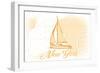 New York - Sailboat - Yellow - Coastal Icon-Lantern Press-Framed Art Print