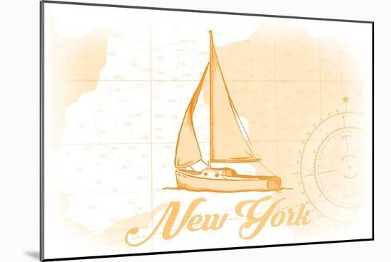 New York - Sailboat - Yellow - Coastal Icon-Lantern Press-Mounted Art Print