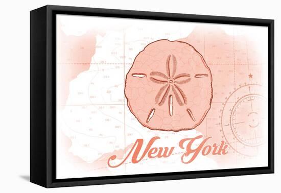 New York - Sand Dollar - Coral - Coastal Icon-Lantern Press-Framed Stretched Canvas