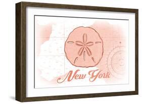 New York - Sand Dollar - Coral - Coastal Icon-Lantern Press-Framed Art Print