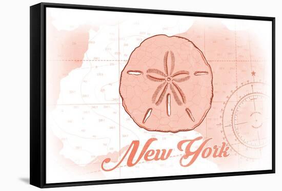 New York - Sand Dollar - Coral - Coastal Icon-Lantern Press-Framed Stretched Canvas