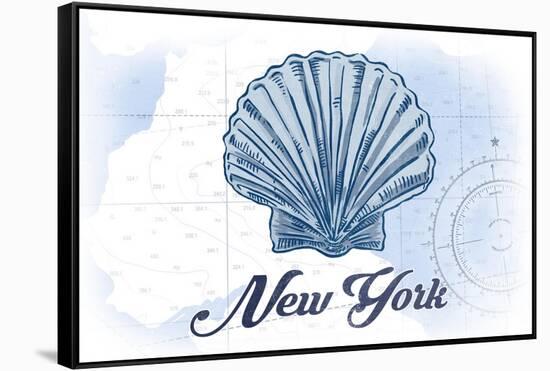New York - Scallop Shell - Blue - Coastal Icon-Lantern Press-Framed Stretched Canvas