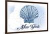 New York - Scallop Shell - Blue - Coastal Icon-Lantern Press-Framed Art Print