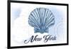 New York - Scallop Shell - Blue - Coastal Icon-Lantern Press-Framed Art Print