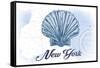 New York - Scallop Shell - Blue - Coastal Icon-Lantern Press-Framed Stretched Canvas