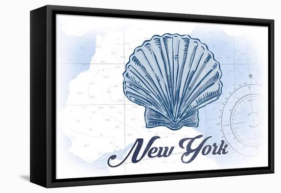 New York - Scallop Shell - Blue - Coastal Icon-Lantern Press-Framed Stretched Canvas