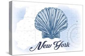 New York - Scallop Shell - Blue - Coastal Icon-Lantern Press-Stretched Canvas