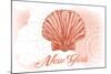 New York - Scallop Shell - Coral - Coastal Icon-Lantern Press-Mounted Art Print