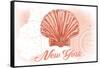 New York - Scallop Shell - Coral - Coastal Icon-Lantern Press-Framed Stretched Canvas