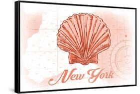 New York - Scallop Shell - Coral - Coastal Icon-Lantern Press-Framed Stretched Canvas