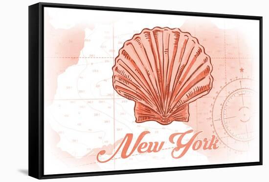 New York - Scallop Shell - Coral - Coastal Icon-Lantern Press-Framed Stretched Canvas