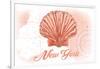 New York - Scallop Shell - Coral - Coastal Icon-Lantern Press-Framed Art Print