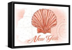 New York - Scallop Shell - Coral - Coastal Icon-Lantern Press-Framed Stretched Canvas