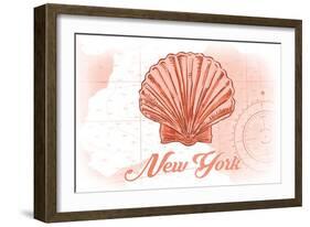 New York - Scallop Shell - Coral - Coastal Icon-Lantern Press-Framed Art Print