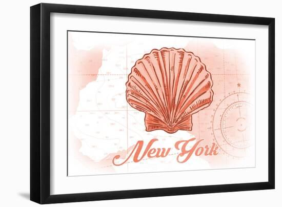 New York - Scallop Shell - Coral - Coastal Icon-Lantern Press-Framed Art Print