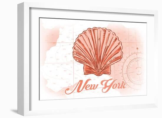 New York - Scallop Shell - Coral - Coastal Icon-Lantern Press-Framed Art Print