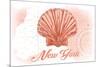 New York - Scallop Shell - Coral - Coastal Icon-Lantern Press-Mounted Art Print