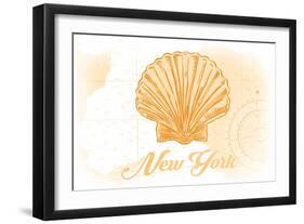 New York - Scallop Shell - Yellow - Coastal Icon-Lantern Press-Framed Art Print