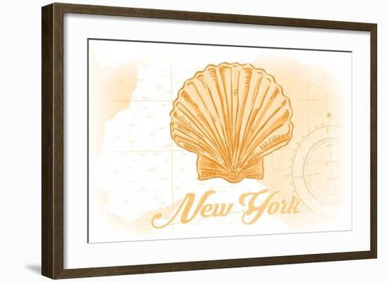 New York - Scallop Shell - Yellow - Coastal Icon-Lantern Press-Framed Art Print