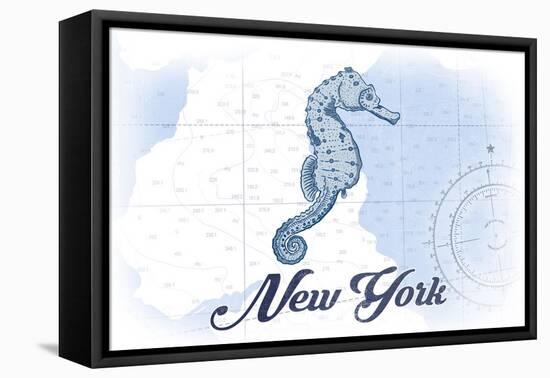 New York - Seahorse - Blue - Coastal Icon-Lantern Press-Framed Stretched Canvas