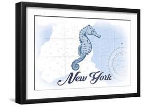 New York - Seahorse - Blue - Coastal Icon-Lantern Press-Framed Art Print