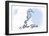 New York - Seahorse - Blue - Coastal Icon-Lantern Press-Framed Art Print