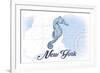 New York - Seahorse - Blue - Coastal Icon-Lantern Press-Framed Art Print