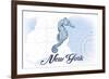 New York - Seahorse - Blue - Coastal Icon-Lantern Press-Framed Art Print