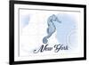 New York - Seahorse - Blue - Coastal Icon-Lantern Press-Framed Art Print