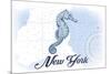 New York - Seahorse - Blue - Coastal Icon-Lantern Press-Mounted Art Print