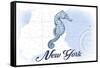 New York - Seahorse - Blue - Coastal Icon-Lantern Press-Framed Stretched Canvas