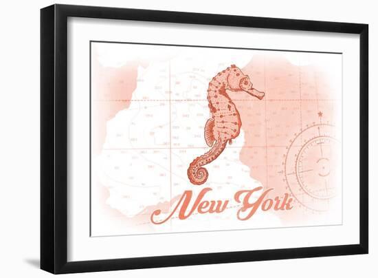New York - Seahorse - Coral - Coastal Icon-Lantern Press-Framed Art Print