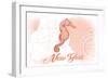 New York - Seahorse - Coral - Coastal Icon-Lantern Press-Framed Art Print