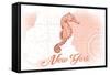 New York - Seahorse - Coral - Coastal Icon-Lantern Press-Framed Stretched Canvas