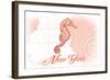 New York - Seahorse - Coral - Coastal Icon-Lantern Press-Framed Art Print