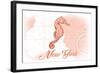 New York - Seahorse - Coral - Coastal Icon-Lantern Press-Framed Art Print