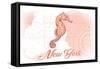 New York - Seahorse - Coral - Coastal Icon-Lantern Press-Framed Stretched Canvas