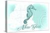 New York - Seahorse - Teal - Coastal Icon-Lantern Press-Stretched Canvas