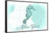 New York - Seahorse - Teal - Coastal Icon-Lantern Press-Framed Stretched Canvas