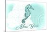 New York - Seahorse - Teal - Coastal Icon-Lantern Press-Stretched Canvas