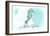 New York - Seahorse - Teal - Coastal Icon-Lantern Press-Framed Art Print