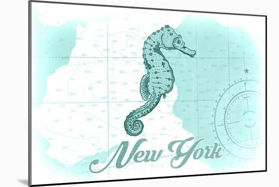 New York - Seahorse - Teal - Coastal Icon-Lantern Press-Mounted Art Print