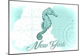 New York - Seahorse - Teal - Coastal Icon-Lantern Press-Mounted Art Print