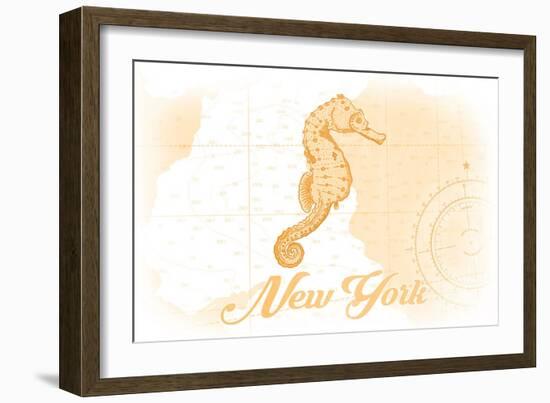 New York - Seahorse - Yellow - Coastal Icon-Lantern Press-Framed Art Print