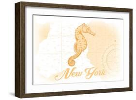 New York - Seahorse - Yellow - Coastal Icon-Lantern Press-Framed Art Print