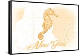 New York - Seahorse - Yellow - Coastal Icon-Lantern Press-Framed Stretched Canvas