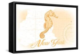New York - Seahorse - Yellow - Coastal Icon-Lantern Press-Framed Stretched Canvas